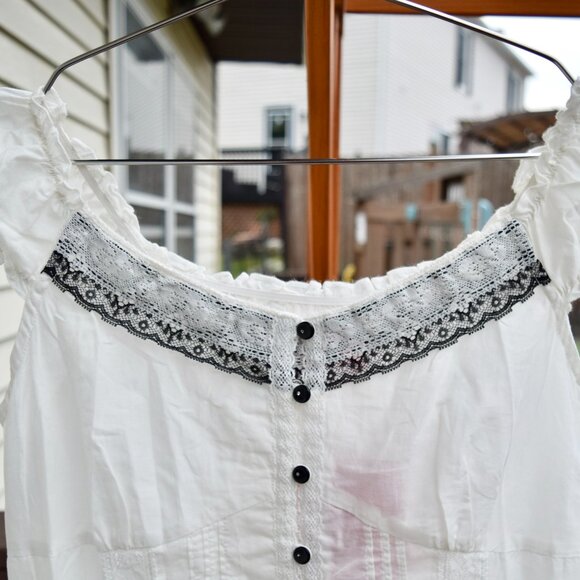 White Black Embroidered Babydoll Sweet Cotton Mini Dress - a. YiLian 阿依蓮 Lolita - Picture 2 of 6